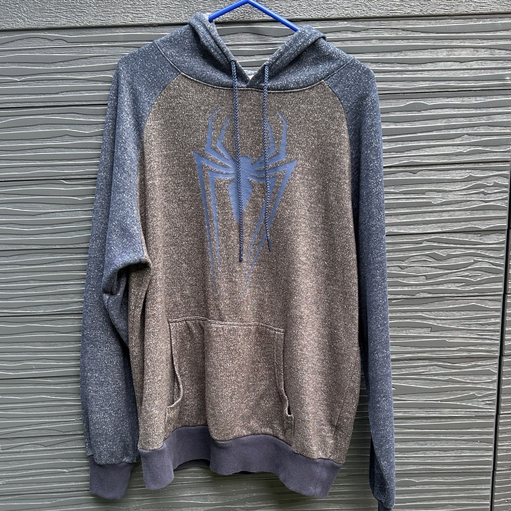 Marvel Gray and Blue Spider Emblem Hoodie